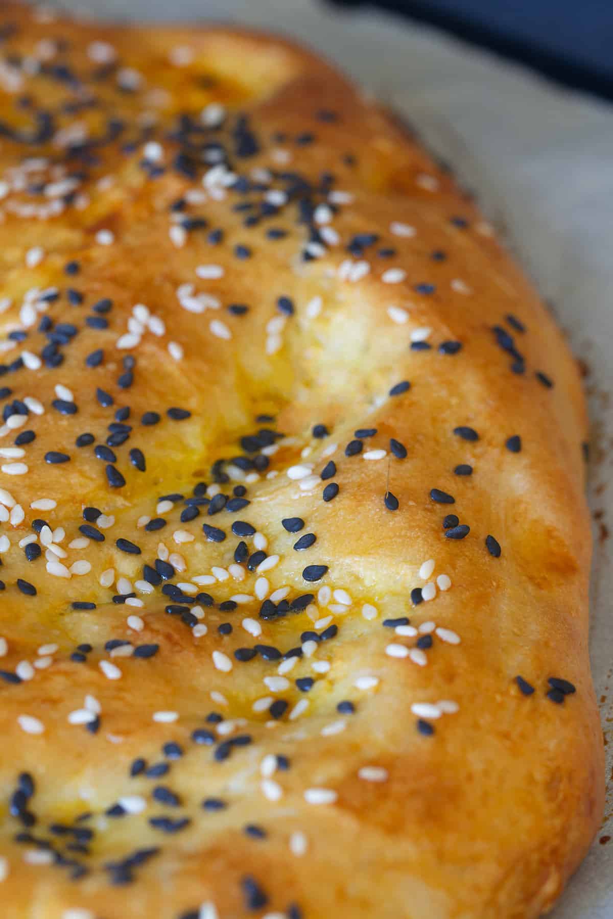 Close-up of a Traditional Turkish pide bread.