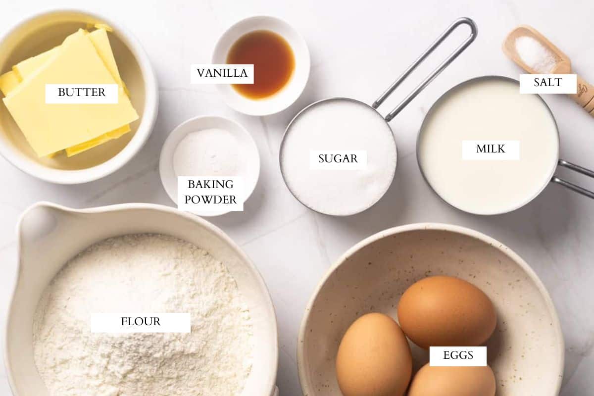 Ingredients laid out to make German waffles.