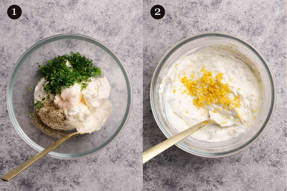 Process of making lemon dill dressing.