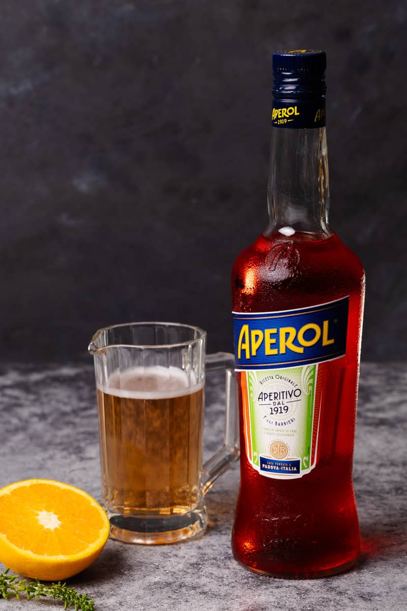 Ingredients to make a Rosé Aperol Spritz Cocktail.