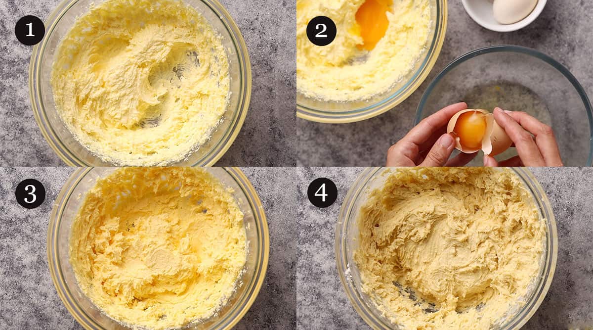 Steps 1-4 of how to make the raisin cake.