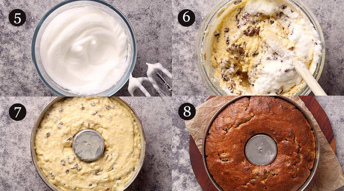 Steps 5-8 of how to make the raisin cake.
