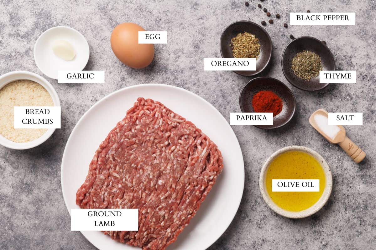 Ingredients laid out to make lamb meatballs.