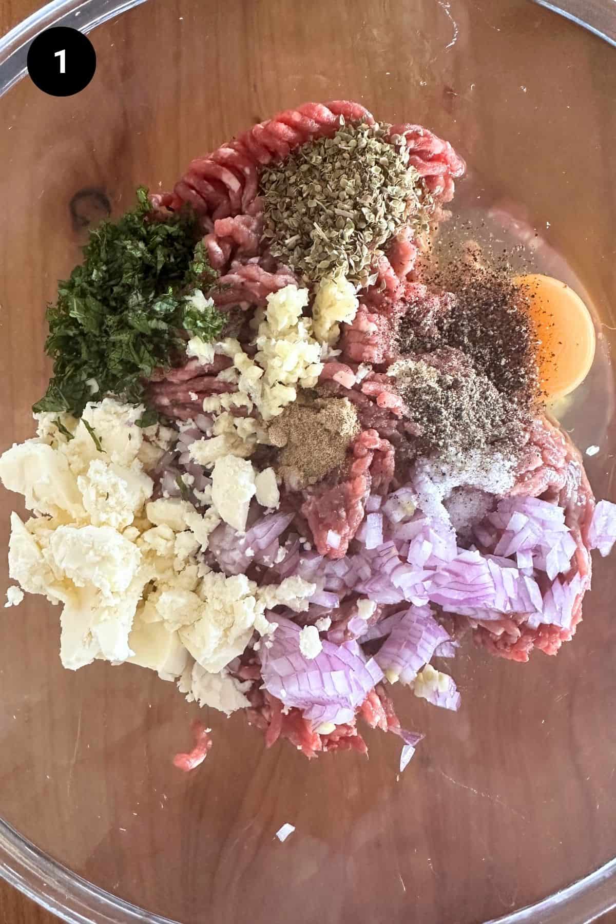 Lamb wellington ground lamb filling mixture in a bowl.