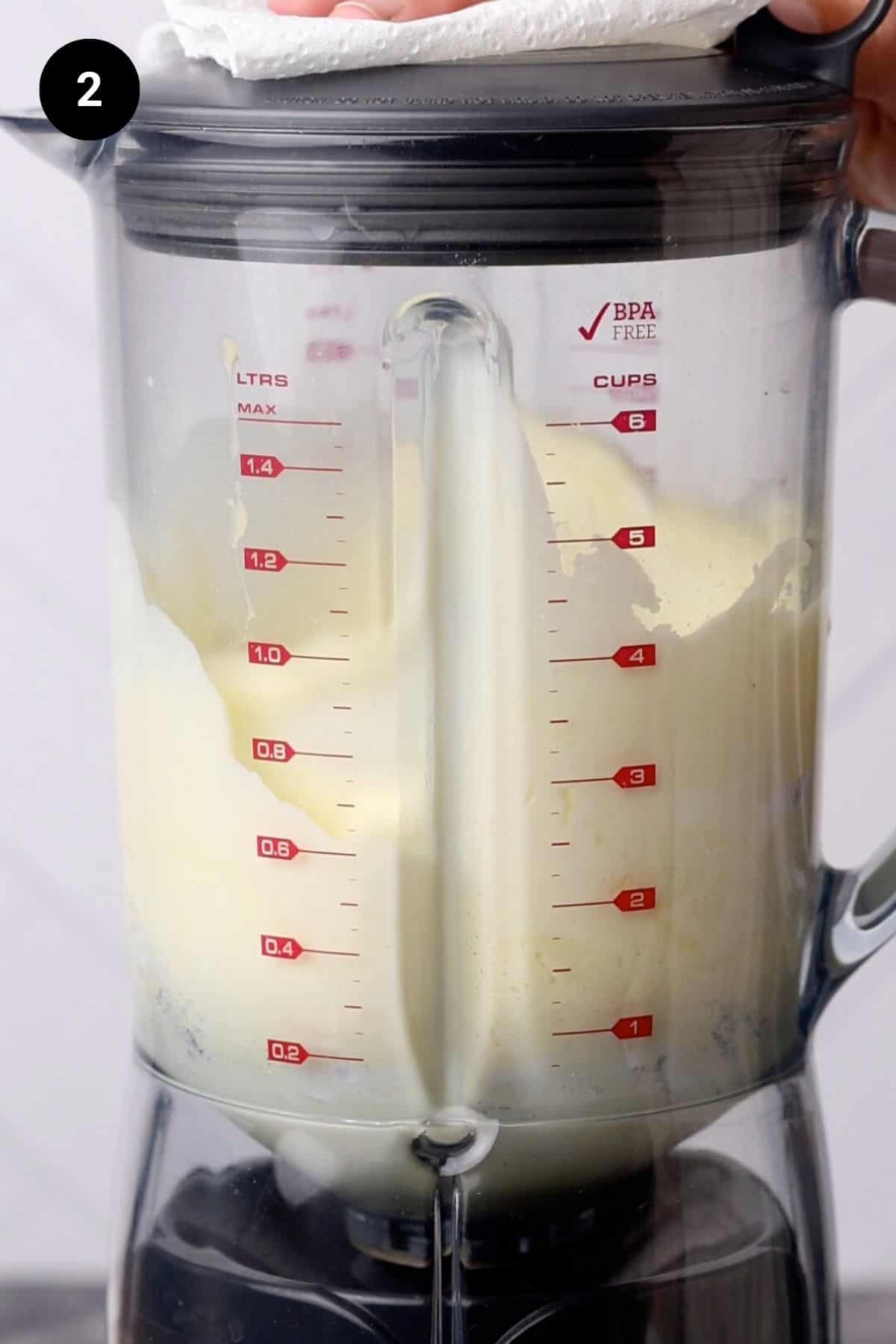 Condensed milk ingredients being blended.