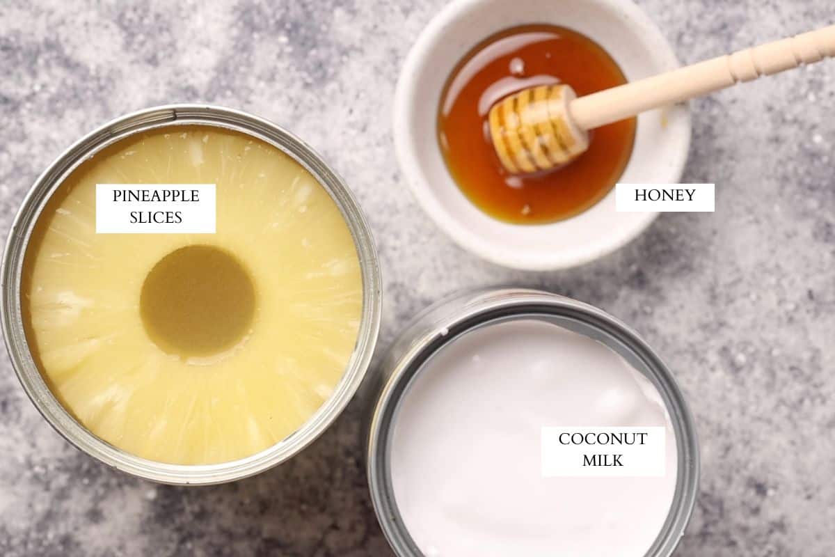 Ingredients laid out to make tropical pospicles.