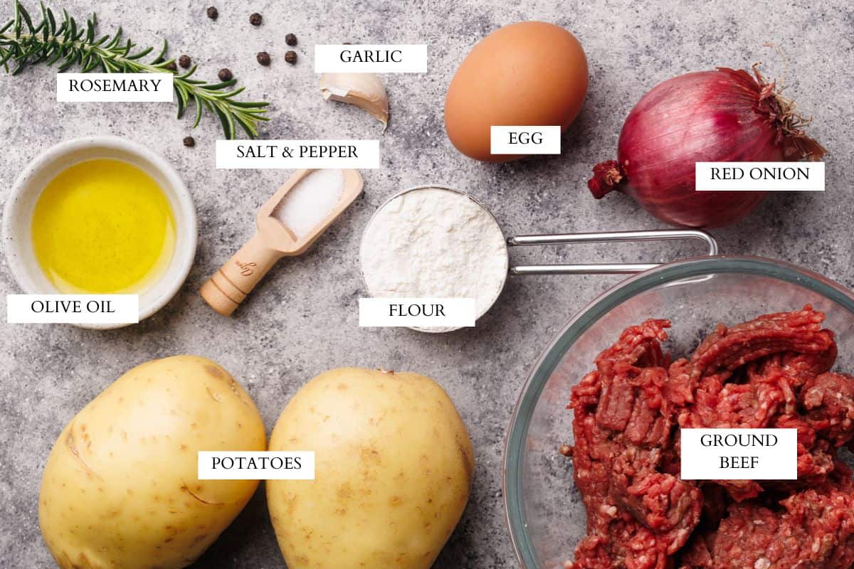 Ingredients laid out to make beef fritters.