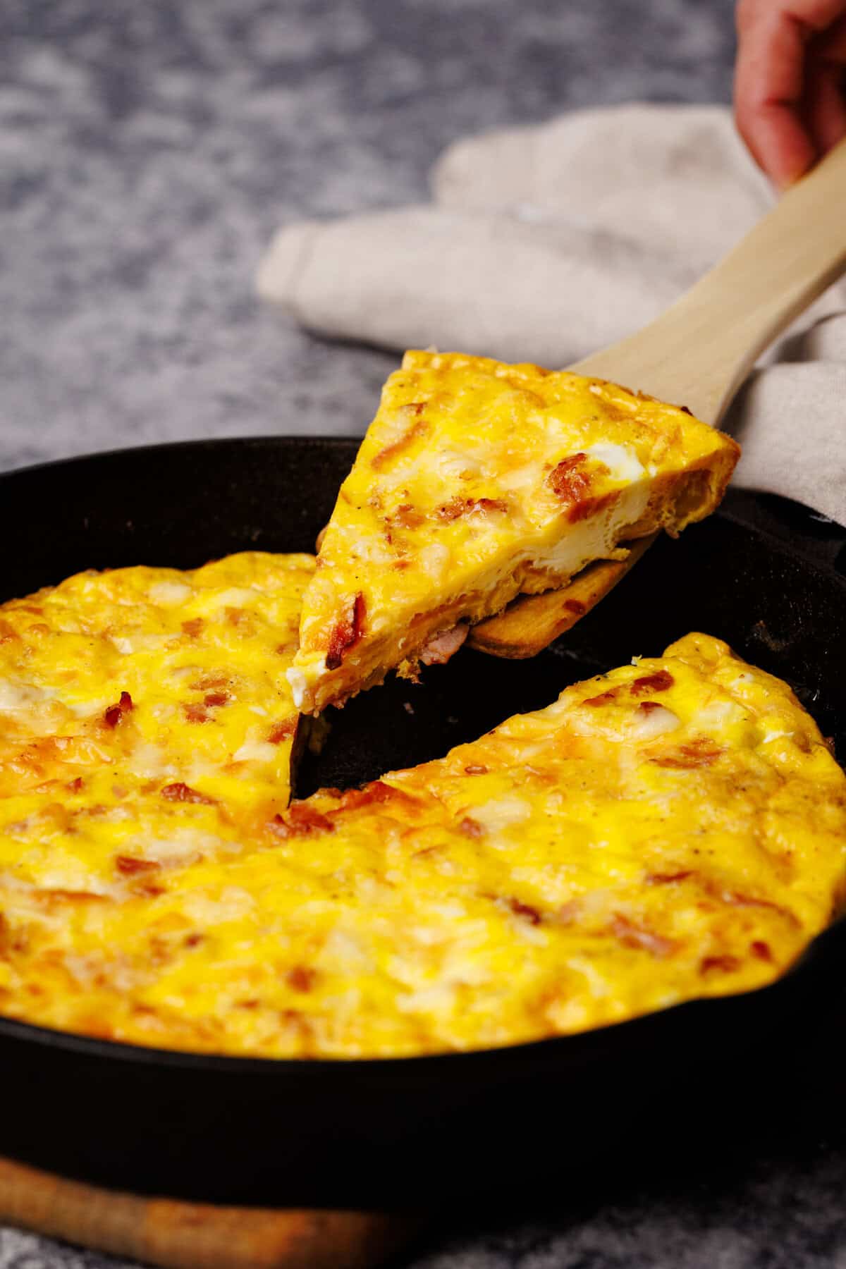 Frittata in a cast iron skillet.