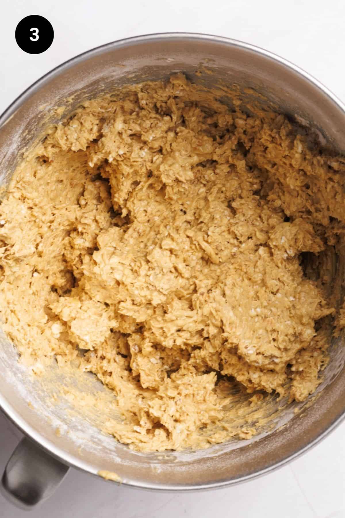 Dry ingredients added to the metal bowl - well combined.