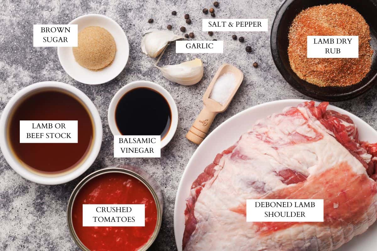 Ingredients laid out to make pulled lamb.