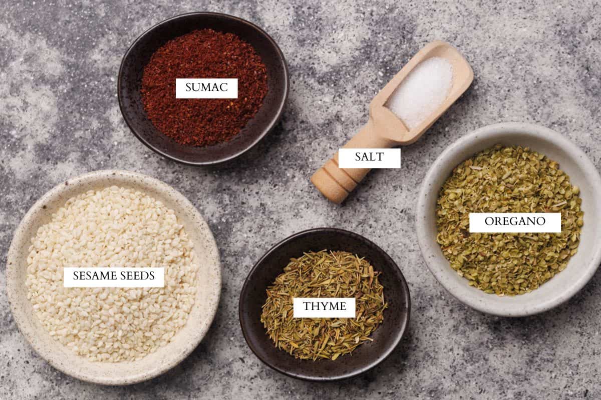 Ingredients laid out to make za'atar.