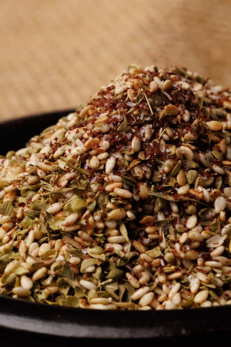 Homemade za'atar in a wooden bowl.