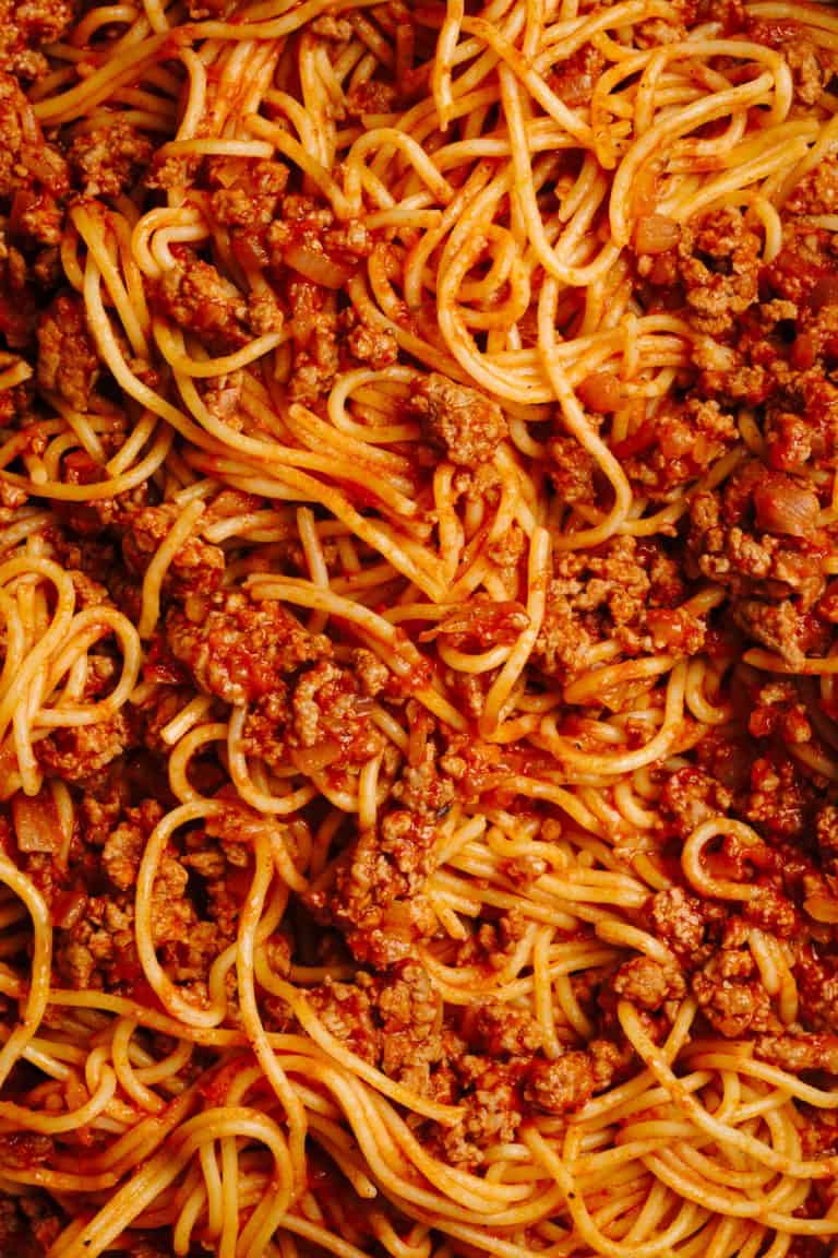 Close up of lamb bolognese.