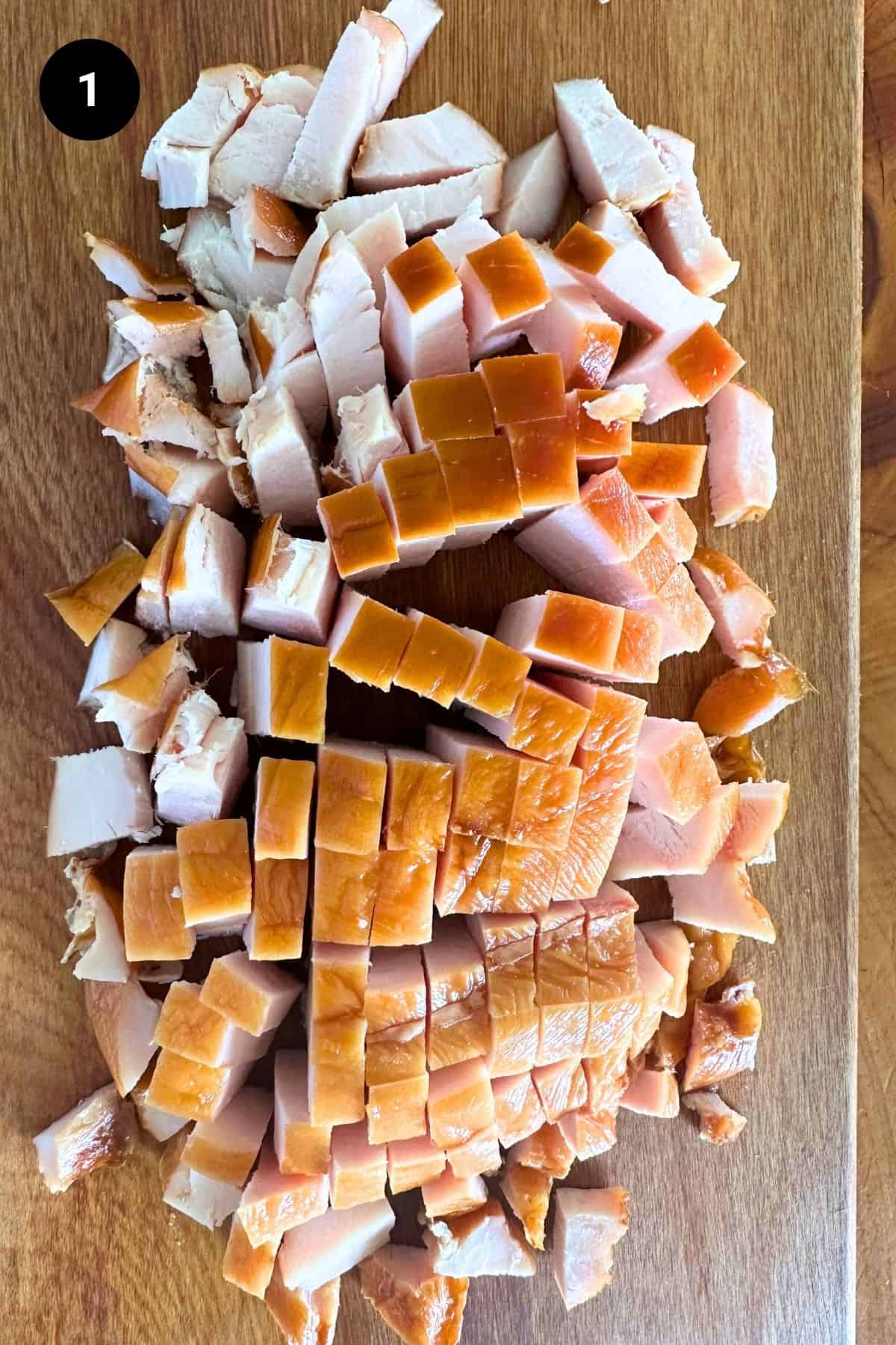 Smoked chicken diced up.