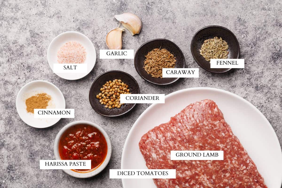 Ingredients laid out to make lamb sausages.