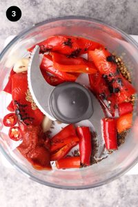 Ingredients in a blender bowl before being blended.