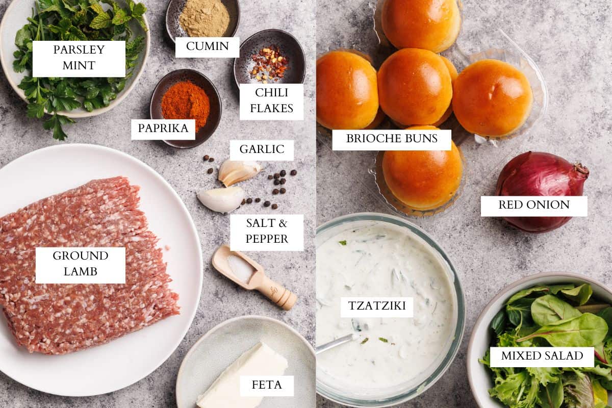 Ingredients laid out to make lamb sliders.