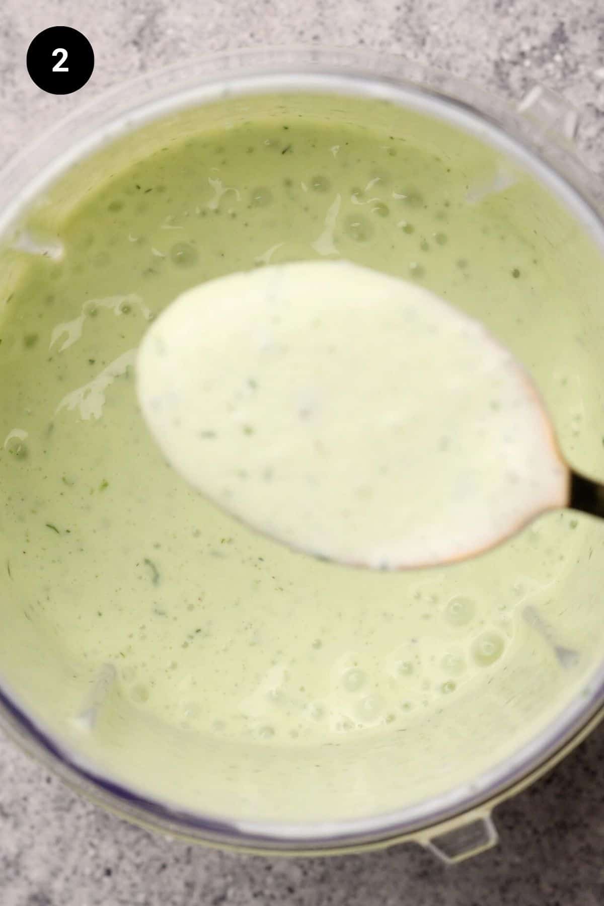 Ranch dressing in a blender after blending.