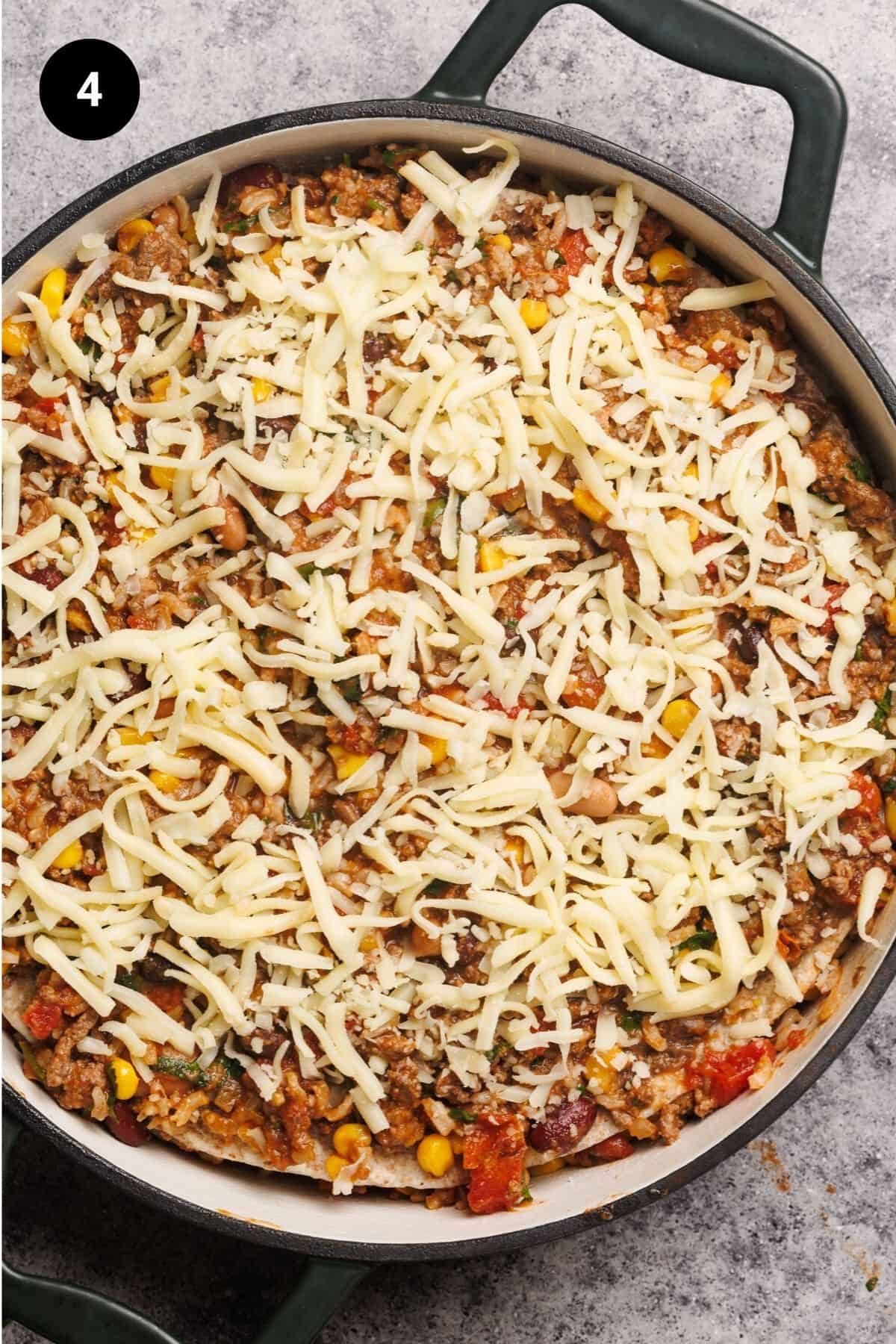 Mexican lasagna before being baked.