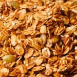 Close-up shot of the baked olive oil granola.