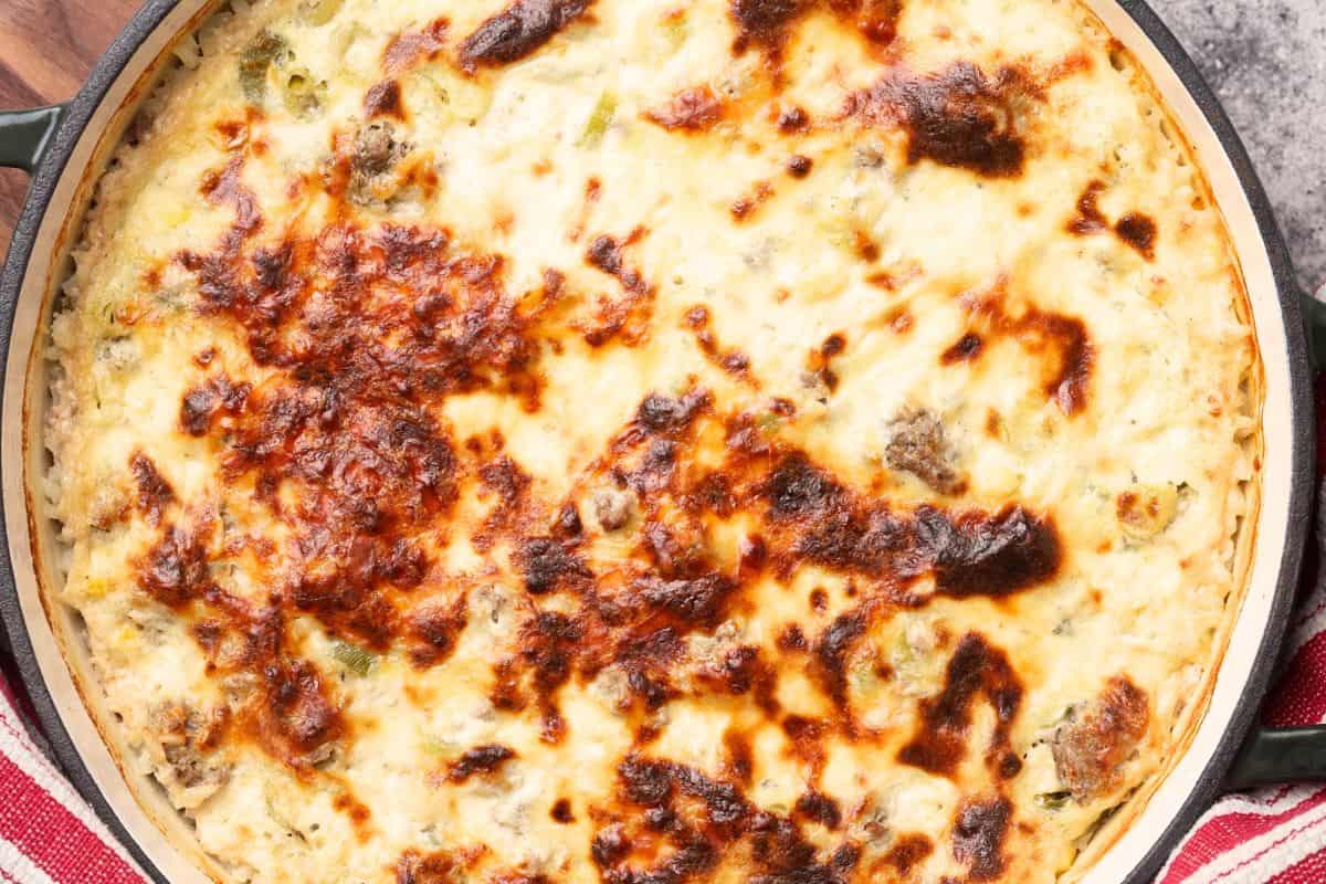 Cooked casserole dish straight from the oven.